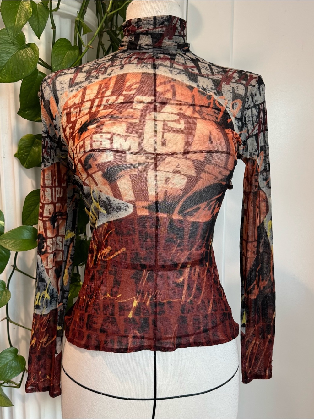 Jean Paul Gaultier F/W 1997 “Fight Racism” Portrait Slogan Mesh Turtleneck